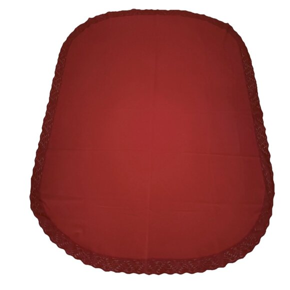 Vintage Pure Red Oval Tablecloth 6 Square Napkins Lace Trim On All Immaculate! - Picture 10 of 14